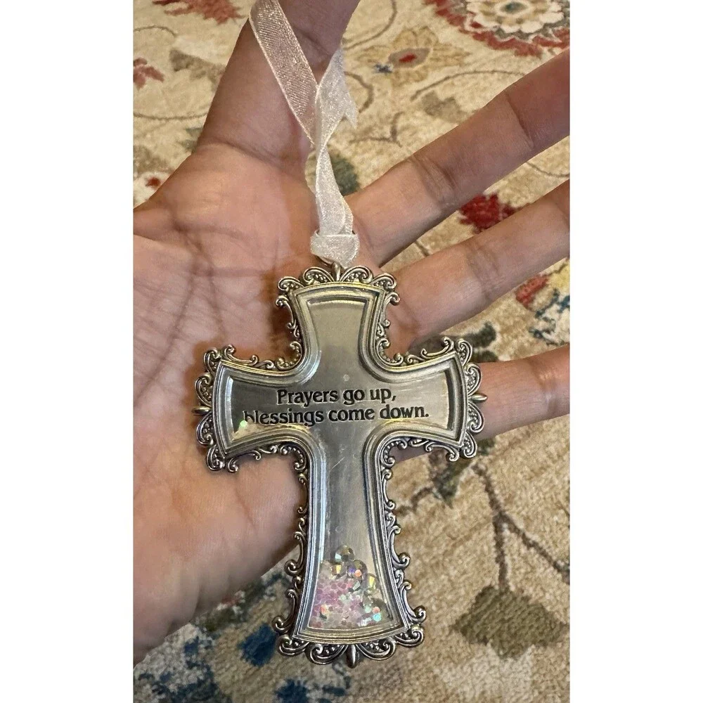 SPARKLE & SHINE CROSS ORNAMENT Ganz Prayers Go Up Blessings Come Down Religious